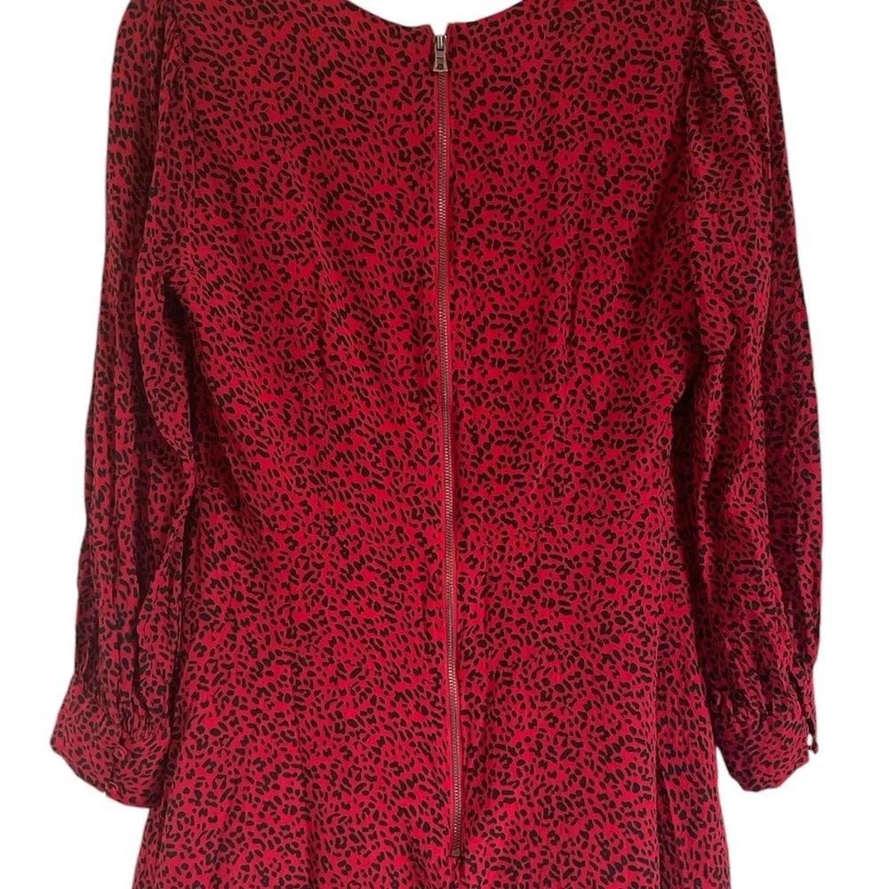 Alice + Olivia Polly Red Leopard Mini Dress Fit & Flare Long Sleeves, Size 10 - Picture 6 of 7